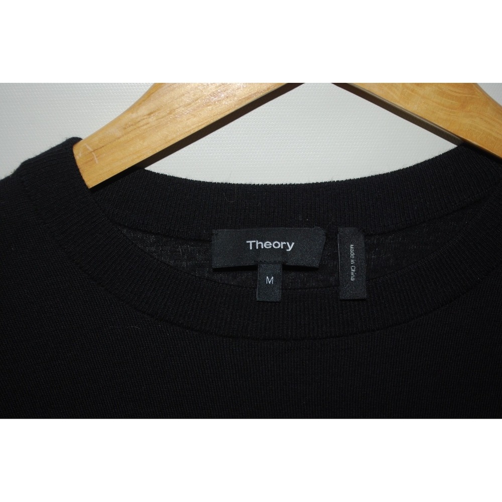 Theory Regal Merino Wool Sweater Men's M Black Crew Neck Quiet Luxury - Picture 4 of 6